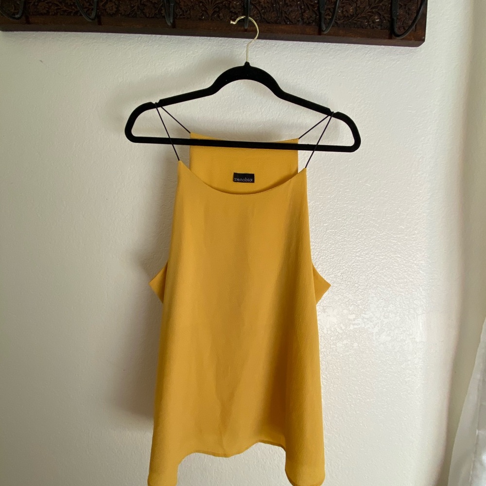 yellow high neck string tank top